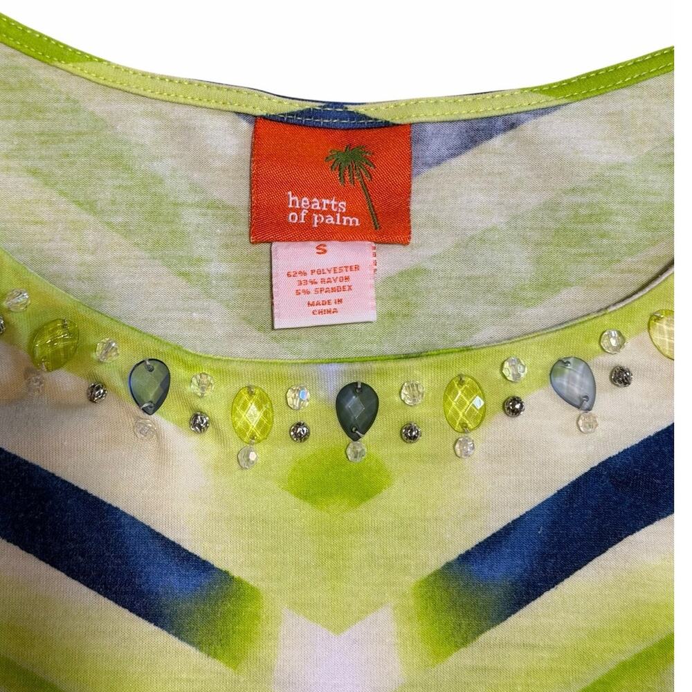 Hearts of Palm Small Green Embellished Chevron Striped Tie Front Tropical Shirt - Picture 4 of 9